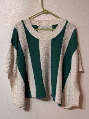 Callahan Yarrow Green Striped Poncho Sweater Large